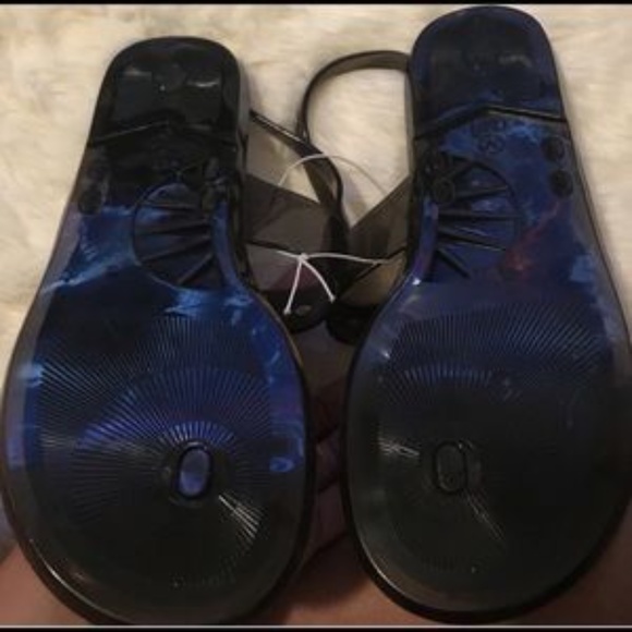 JUICY COUTURE Sandals T-Strap Jelly Crystal Logo Black Sizes M XL - Picture 5 of 7